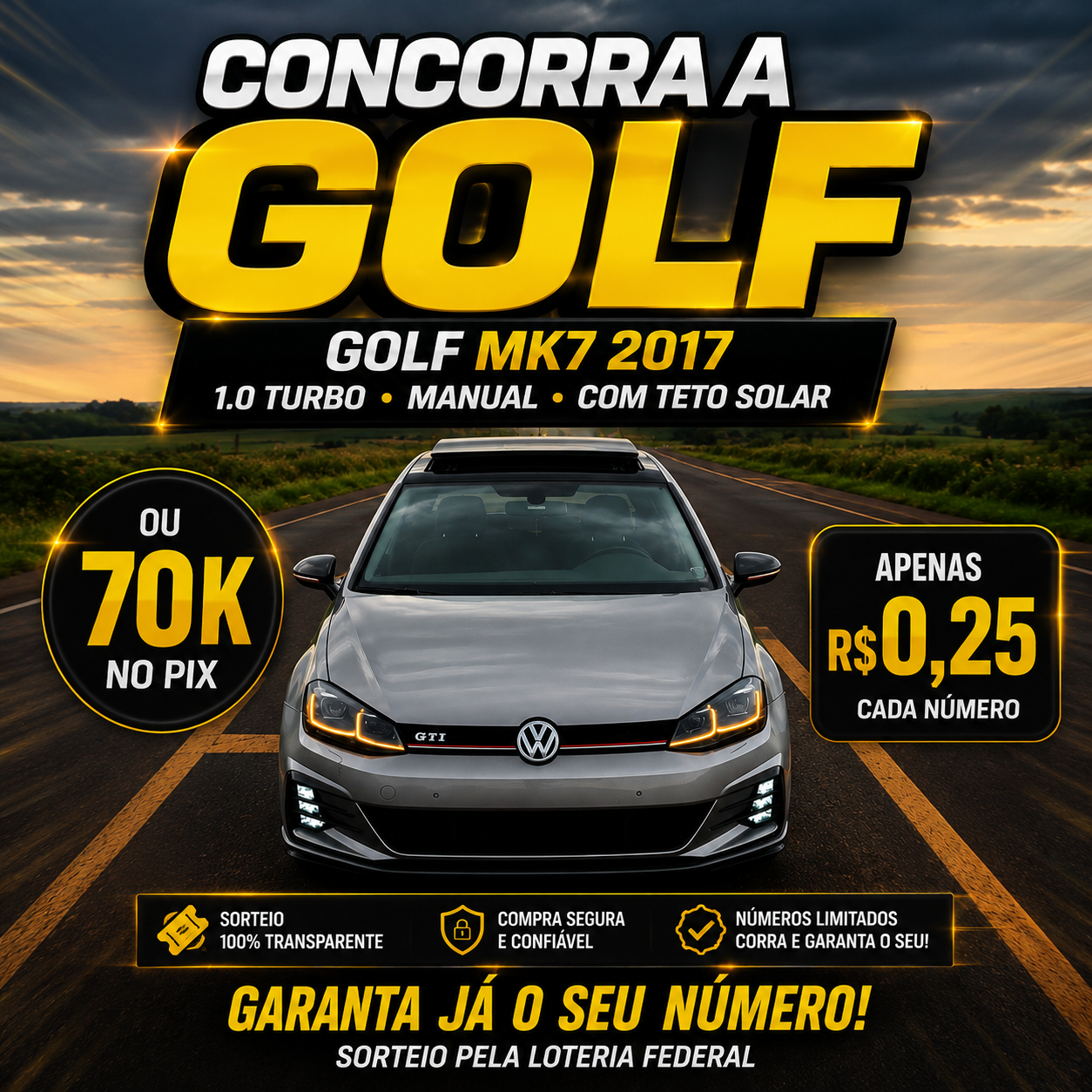 golf mk7 2017 1.0 turbo manual com teto solar ou 70k no pix 